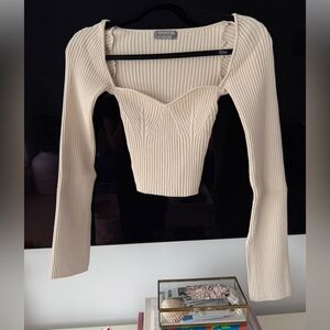 Urban Outfitters Cream Ribbed Knit Crop Top